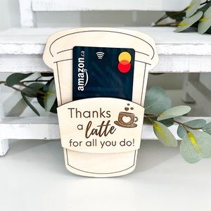 New Custom Engraved Wood Gift Card Holder | Coffee Cup | Teacher Mom Gift